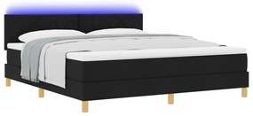 Box Spring Ágy Matrac &amp; LED Fekete 180x200 cm Szövet