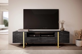 Verica 200 cm-es TV-szekrény nyitott polccal - szénfekete / arany lábak