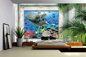 Fotótapéta - Delfinek és halak a tenger alatt (152,5x104 cm)