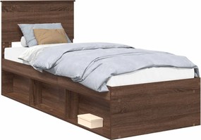 vidaXL Ágykeret fejtámlával Barna Tölgy 75 x 190 cm Tömör fenyőfa