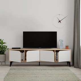 Fehér-natúr színű TV-állvány tölgyfa dekorral 180x51 cm Nola – Marckeric