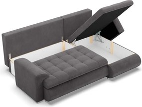 Tokio sarokkanapé, 2 ágyneműtartóval, kordbársony, jobboldali, szürke