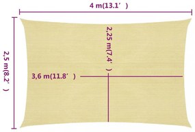 bézs HDPE napvitorla 160 g/m² 2,5 x 4 m