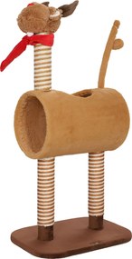 PawHut 98 cm-es Macska Fa macska Tornyában, Szarvas Formájú, Barlanggal, Játék Labdával, Kender Szárakkal, Macska Kaparóposzttal, Mászó Fával, Közepes
