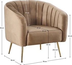 Design fotel, barna Velvet szövet/gold króm-arany, BAGY