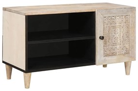 TV szekrény polcokkal Fehér 80 x 33 x 46 cm tömör mangófa