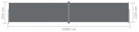 antracitszürke behúzható oldalsó napellenző 220 x 1200 cm