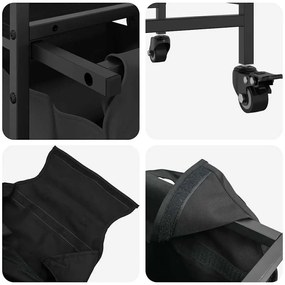 fekete tölgyfa mosodai kosár 3 rekeszes kerekekkel