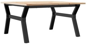 tömör fenyőfa és öntöttvas dohányzóasztal Y-vázzal 90x90x45 cm