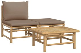 3 részes bambusz kerti ülőgarnitúra tópszínű párnákkal