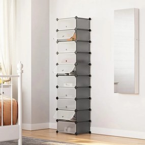 Cipőtároló doboz 10 db moduláris tárolódoboz, szürke 43x31x173cm
