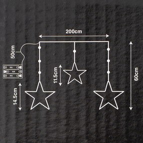 Kültéri fényfüggöny Stars, 200x60cm, LED, hidegfehér, időzítő, 8 funkció, elemes, 200 cm