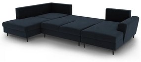 Sötétkék bársony kinyitható tárolóhelyes sarokkanapé (bal oldali-U alakú) Kyoto – Cosmopolitan Design