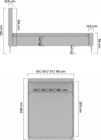 Nicole kárpitozott ágy 160x200 cm szenil bézs Perfect Harmony 07 / fekete lábakkal