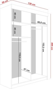 Malani 138 Tolóajtós Szekrény 138cm, Arany Tölgy-Fehér
