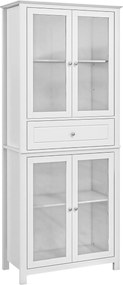 HOMCOM Konyhai Kamra Szekrény Üvegajtókkal és Állítható Polcokkal, 74x35.5x181.5 cm, Fehér | Aosom