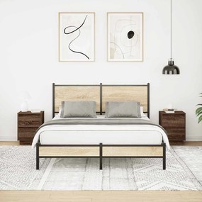 2 db barna tölgyfa éjjeliszekrények LED világítással 38x34x50cm