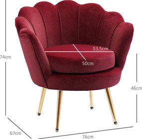 HOMCOM Bársonyos Klubfotó Arany Fém Lábakkal, 76 x 67 x 74 cm, Bordó | Aosom