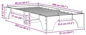 Ágykeret Fehér Fa 90 x 200 cm Tartós Fehér ágykeret