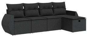 5 részes fekete polyrattan kerti kanapészett párnákkal