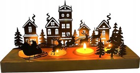 Karácsonyi gyertyatartó tálca, rénszarvas alakú gyertyatartók és karácsonyfa