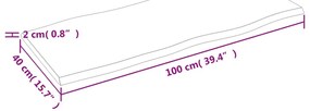 sötétbarna kezelt tömör tölgyfa asztallap 100 x 40 x 2 cm