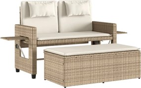 vidaXL bézs polyrattan dönthető kerti pad párnával