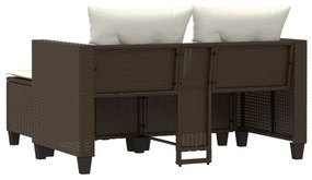 2 személyes barna polyrattan kerti kanapé zsámolyokkal
