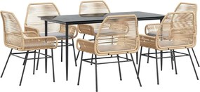 vidaXL 7 észes barna polyrattan üveg kerti étkezőgarnitúra párnával