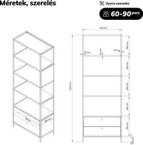 Polc fiókokkal irodába, iratrendezőkhöz és dokumentumokhoz, nyitott polcok, fém, antracit/dió, 800x2200x400 mm: ARIEL Eco Design