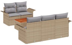 6 részes kerti kanapészett párnákkal Bézs Poly Rattan Akáccal