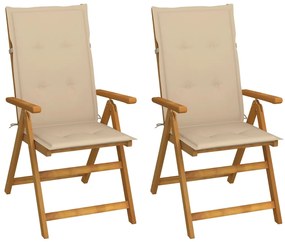 vidaXL 2 db dönthető tömör akácfa kerti szék párnákkal