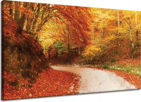 Vászonkép Ösvény az őszi erdőben Színes levelek 120x70 cm