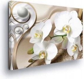 Vászonkép 100x75 Fehér orchideák finomság elegancia arany absztrakt