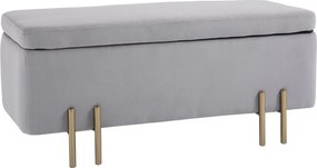 HOMCOM 70L Tároló Ottoman Bársonyos Kárpitozású Tároló Pad Fém Lábbal Előszobába, Nappaliba 100x40x42 cm Világos Szürke | Aosom
