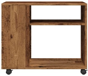antik fa színű szerelt fa kisasztal kerekekkel 70 x 35 x 60 cm