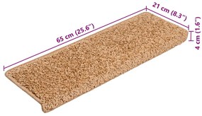 10 db lépcsőszőnyeg 65 x 21 x 4 cm bézs téglalap alakú széllel
