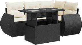 vidaXL 5 részes fekete polyrattan kerti kanapészett párnákkal