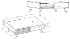 Mazzoni BERLINI 2S Dohányzóasztal Artisan Tölgy/Fekete - FIÓKOS DOHÁNYZÓASZTAL BORDÁZOTT ELŐLAPOKKAL