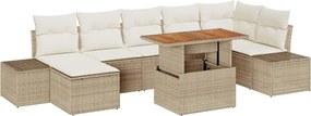 vidaXL Kerti Kanapé Szett 8 pcs Beige és krém Műrattan és tömör akácfa