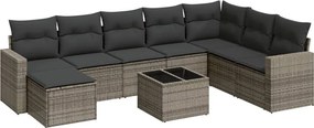 vidaXL 9 részes szürke polyrattan kerti ülőgarnitúra párnákkal