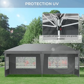 Outsunny Kültéri Kerti Pop-Up Összecsukható Pavilon - Esemény Sátra - 3 x 6 m - Márkázott Napernyő - 3 Leválasztható Oldallal - Földhorgok + Hordtáska