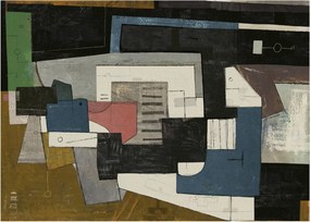 Kép - absztrakció, kubizmus (üvegen) (70x50 cm)