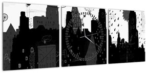 Kép - Város feliratokkal és mintákkal (órával) (90x30 cm)