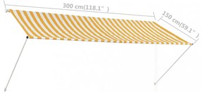 feltekerhető sárga és fehér napellenző 300 x 150 cm