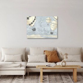 Kép - léggömbök a város felett, hűvös tónusok (70x50 cm)