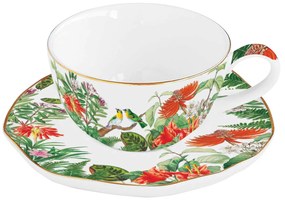 Trópusi mintás porcelán kávés csésze aljjal 120 ml Exotica