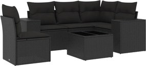 vidaXL 6 részes fekete polyrattan kerti ülőgarnitúra párnákkal