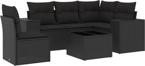 vidaXL 6 részes fekete polyrattan kerti ülőgarnitúra párnákkal