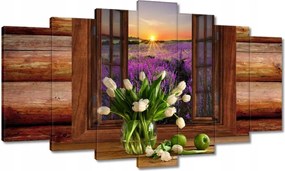 Vászonkép 140x80 Rönkfal Virágok